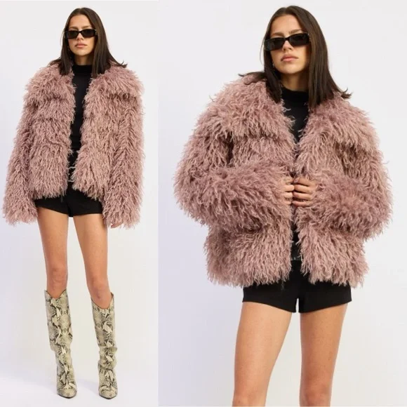 Sedgewick Pink Shaggy Faux Fur Coat - Picture 2 of 6